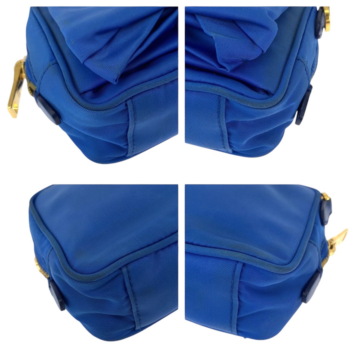 PRADA プラダ テスート リボン ブルー ゴールド金具 ナイロン ショルダーバッグ ポシェット レディース 503408 【中古】 PRADA プラダ テスート リボン ブルー ゴールド金具 ナイロン