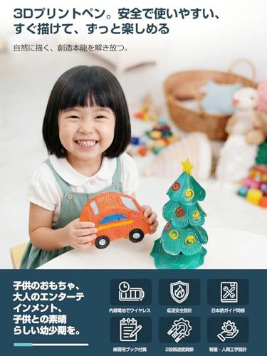 3 Dペン 子供 低温 女の子 男の子 プレゼント DIYアートペン キッズおもちゃ 知育玩具 メイキングトイ 立体 ペン 平面でも立体でも描ける 軽量 ワイヤレス 速度調整 USB充電 各色2 m の1.75 mm PCL フィラメンpo