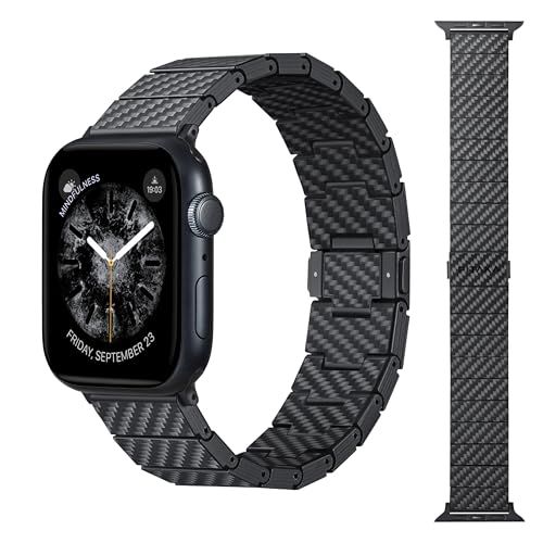 カーボン製 ウォッチバンド モダン Apple Watch全世代対応 バンド Series Ultra 3 11 10 9 8 7 6 SE 2 5 4 に最適 軽量設計で 上の触り心地 マグネット対応 バネ棒付き サイズはコマで調整 m