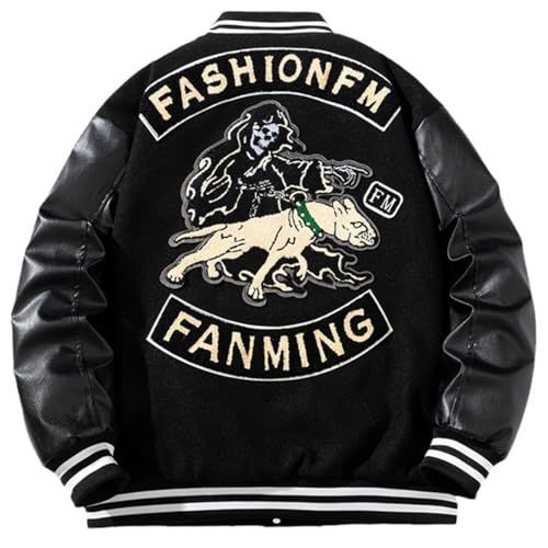 D IIZOO 冬服 フライトジャケット 刺繍 中綿 スタジャン メンズ アワードジャケット スタジアムジャンパー ゆったり PU革袖 ルーズブルゾン カジュアル おしゃれ 大きいサイズ 男女兼用 E 1114 B m