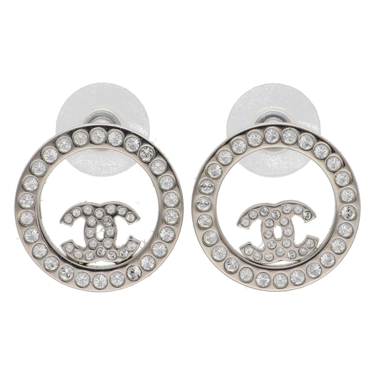 CHANEL シャネル ピアス B 18 V ココマーク サークル スタッドピアス ラインストーン YM