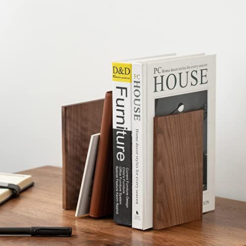 Muso Wood 本立て 木製ほんたて ブックエンド ブックスタンド 18 x 12 10 8 cm ウォールナット 3ペア po