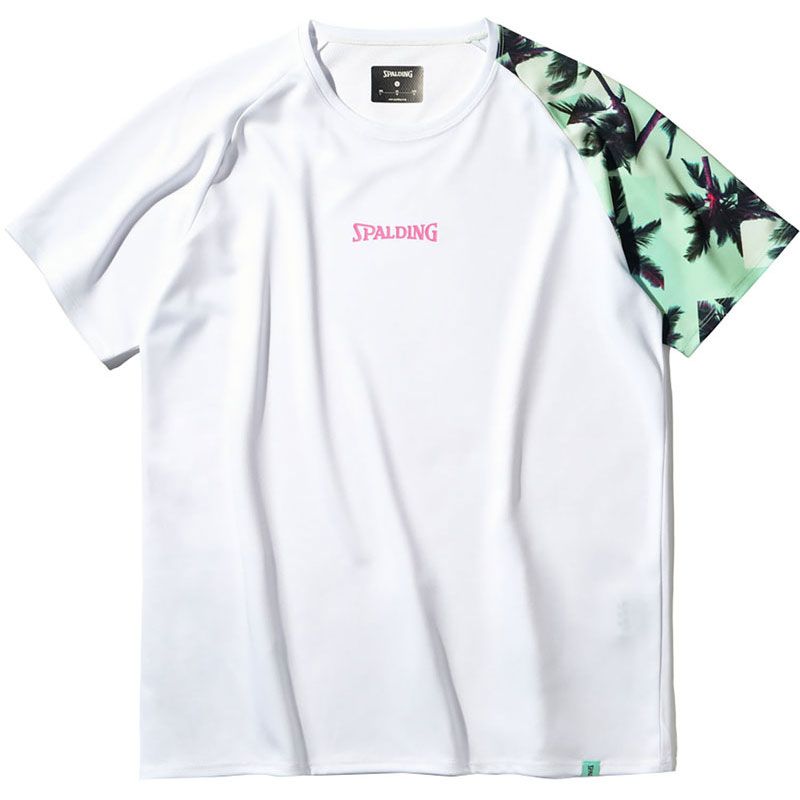 SPALDING スポルディング バレーボール Tシャツ パームツリー スリーブ バレーボール 半袖Ｔシャツ smt25006v-2043、ホワイト&times;ミントグリーン