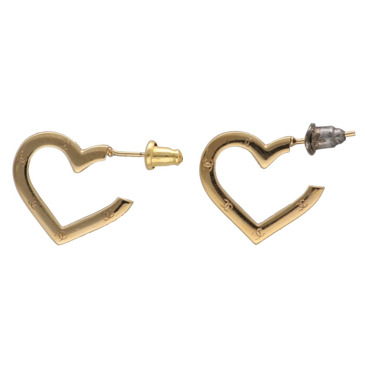 中古】 CHANEL シャネル ピアス ハート フープ ピアス 両耳 ゴールド