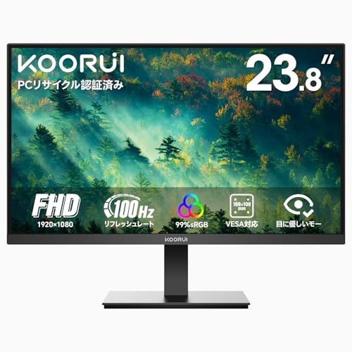 KOORUI ゲーミングモニター 24インチフルHD VA 非光沢 KOORUI モニター 24インチ 100Hz FHD(1920x1080) 非光沢 ディスプレイ