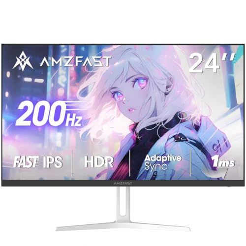 Amzfast 24インチ ゲーミングモニター白 200 Hz 1 ms MPRT Fast IPS FHD HDR Adaptive Sync 目に優しい HDMI DP搭載 75 x VESA 5年保証 ホワイト m