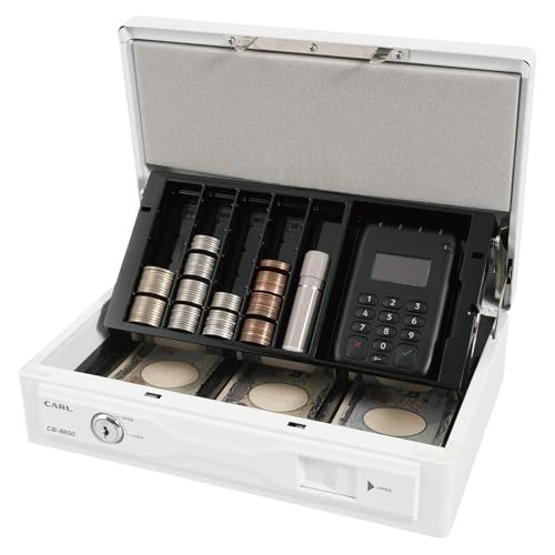 カール事務器 CARL 手提げ金庫 キャッシュボックス そとレジ キャッシュレス決済端末も収納できる手提げ金庫 A 5 薄型 スリム ホワイト CB 8850 Wpo