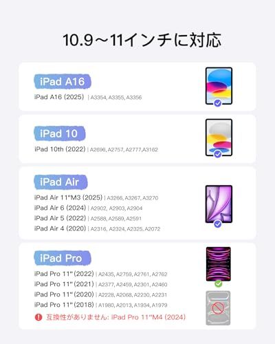 Inateck iPad A 16 第11世代 第10世代用 軽量JIS日本語配列キーボードケース Air 11インチ M 3 2025 2 Air第5 4世代10 9インチ Pro 11インチ第4 1世代対応 横 縦置き対応 着脱