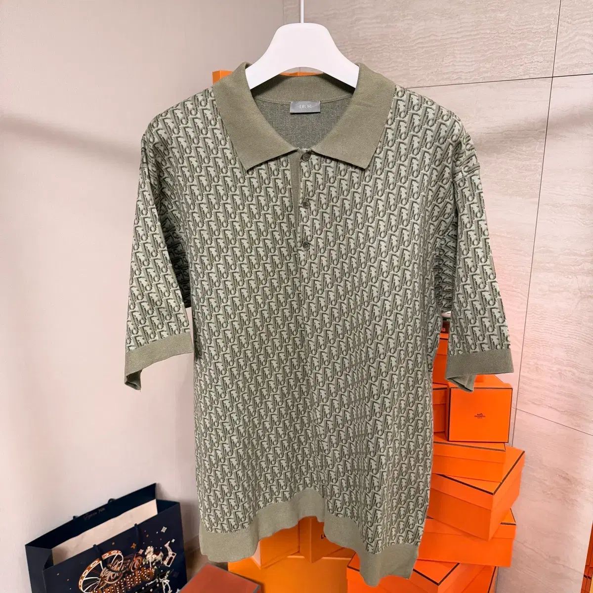 2 XLサイズ ディオール オブリーク コットン ジャカード ポロ 半袖 シャツ