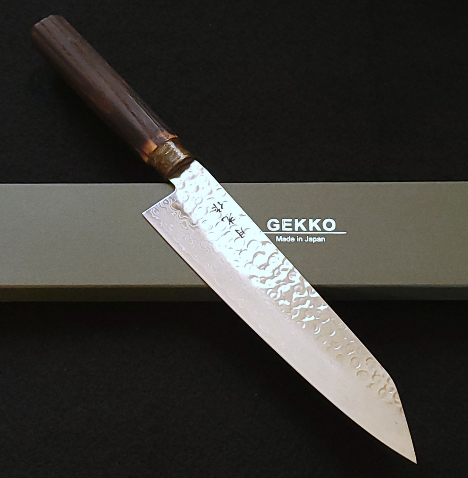 AUS 10 ダマスカス 切付包丁 205㎜ G 9360 焼栗柄 月光作 １点物