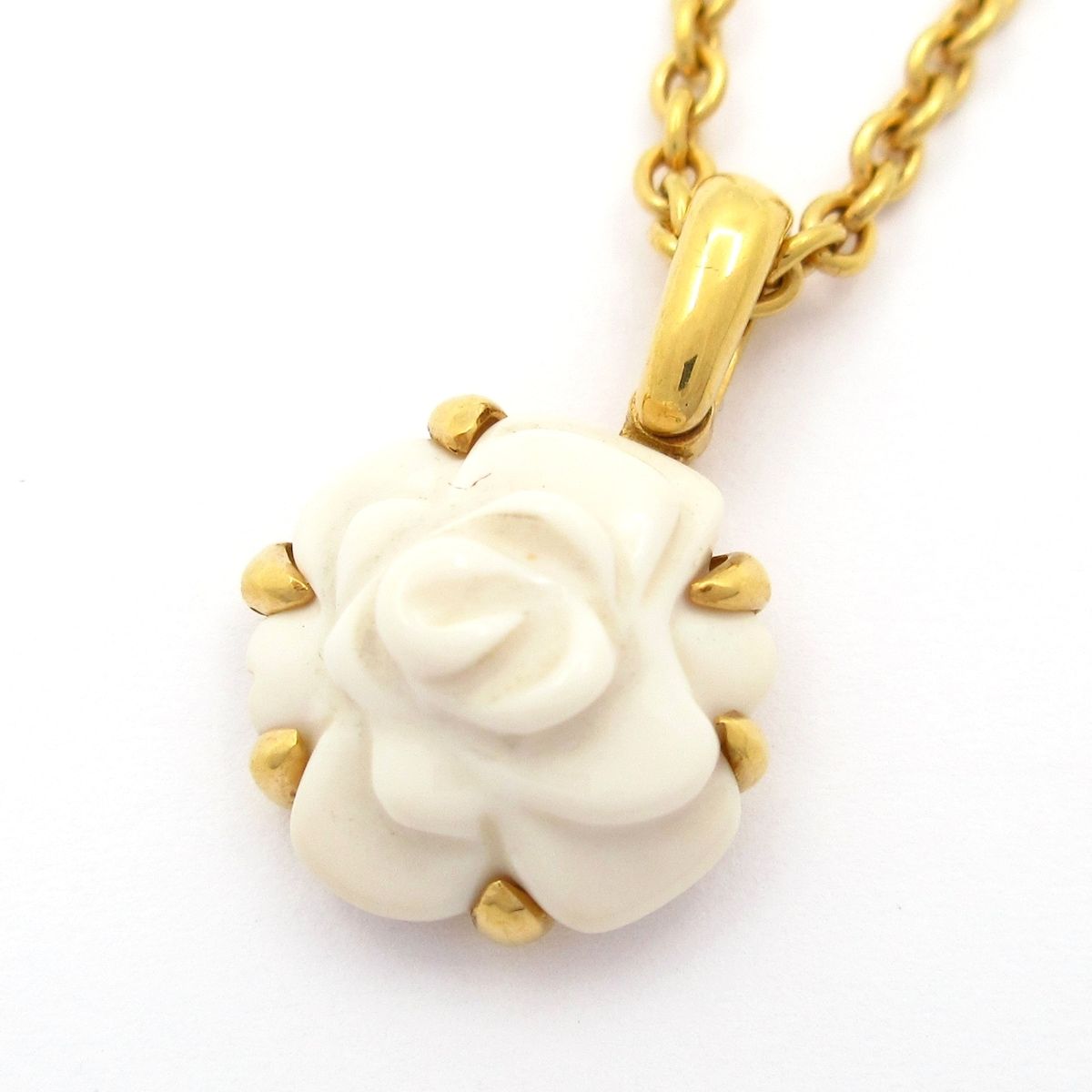 CHANEL シャネル ネックレス カメリア K 18 YG 白