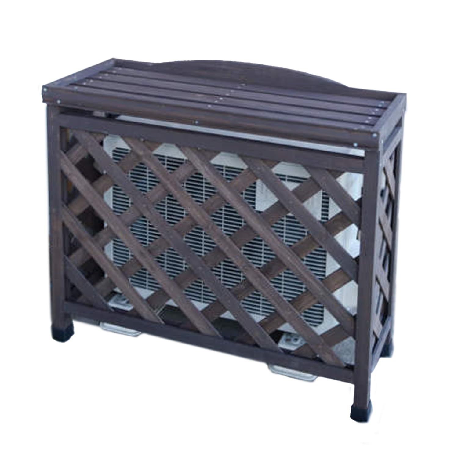 幅87×奥行35×高さ82 cm 天然木SPF材 エアコンガード エアコン室外機カバー ベランダ バルコニー ガーデンマスター Gardenmaster ダークブラウン KOAC-8735