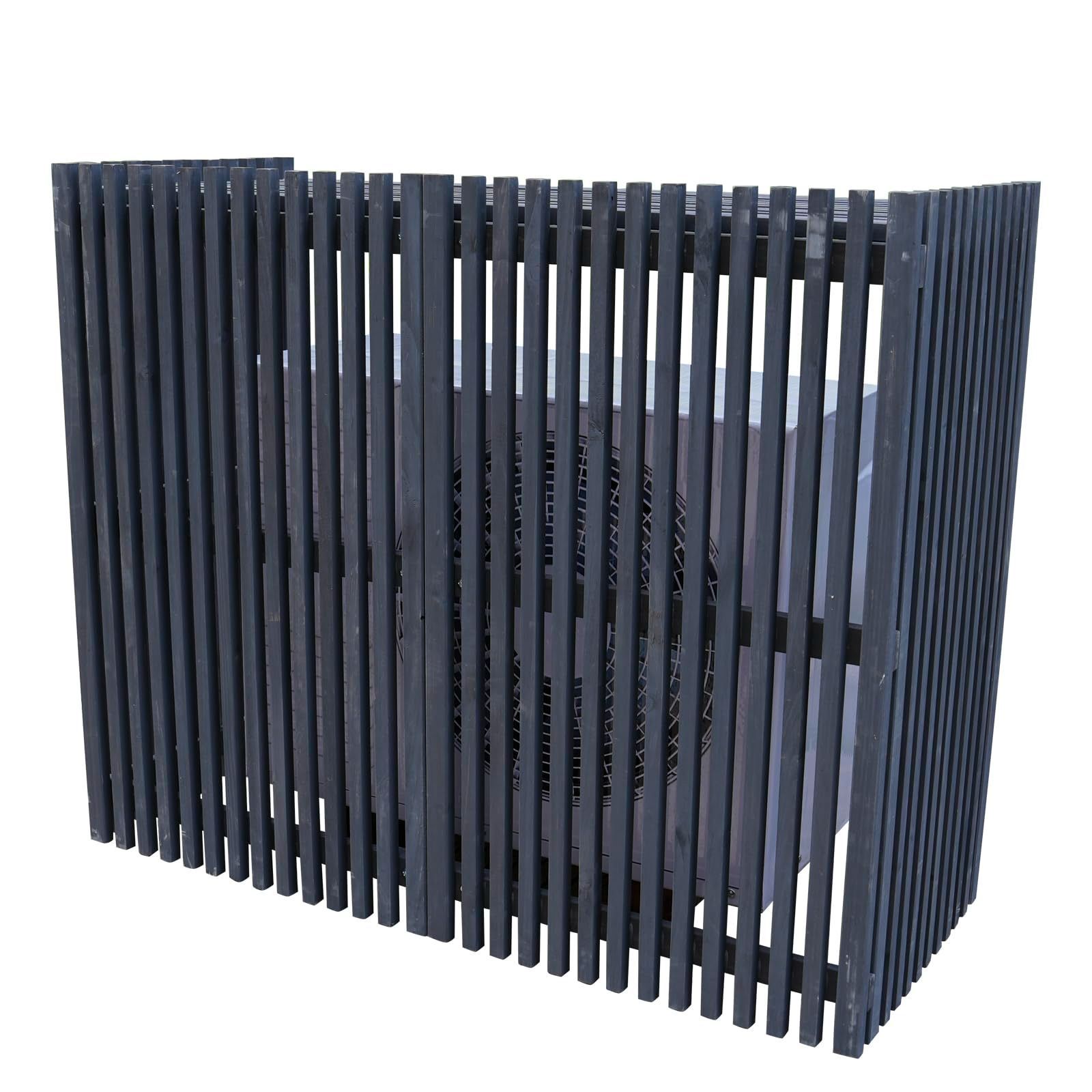 ベランダ 簡単設置 庭 ガーデニング エアコンフラワースタンド 通気性良い 排熱効果 組立品 縦格子デザイン 室外機保護カバー 庭用 省エネ対応 黒 目隠し 日よけ 木製 エアコン室外機カバー