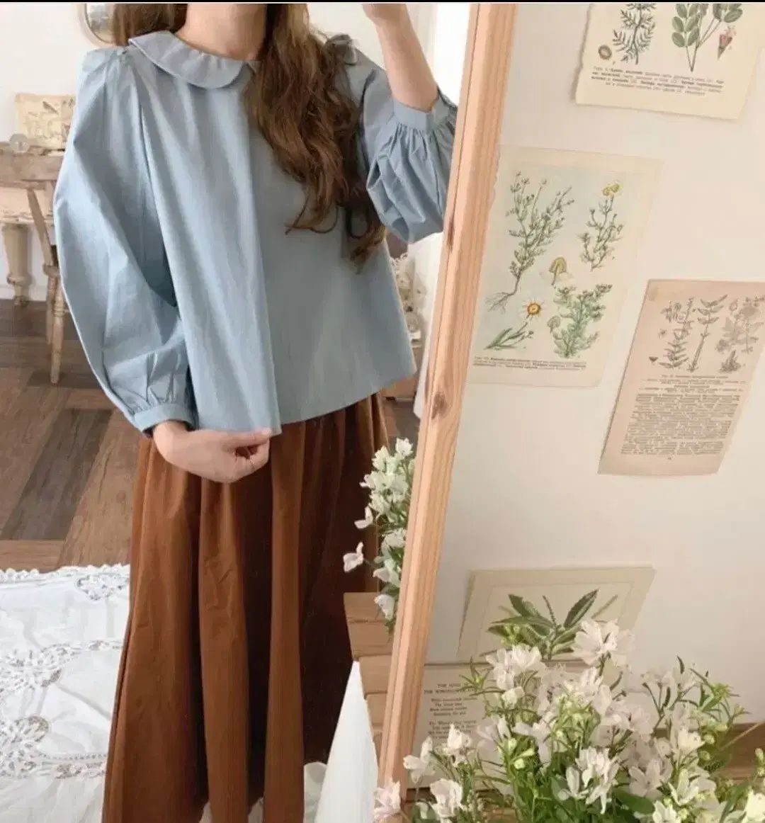 ミミブティック ニュー 둥카ブルー ブラウス ブルー