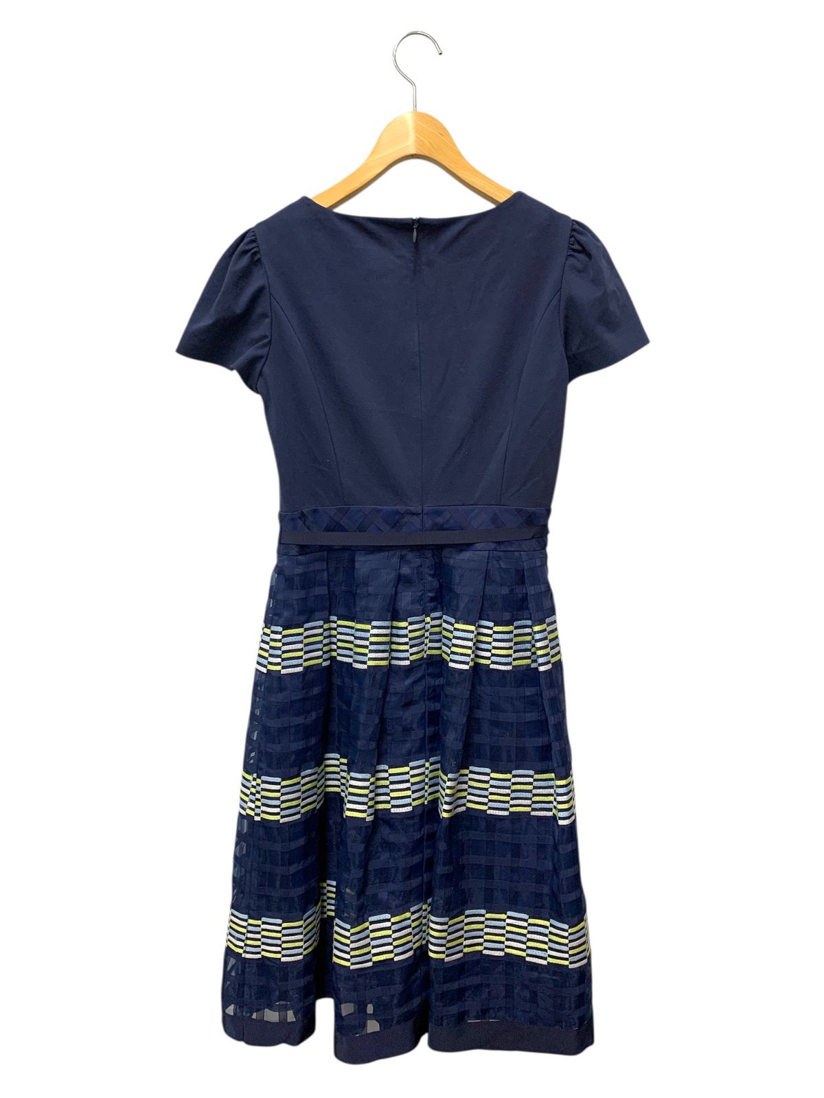 エムズグレイシー 511344 ワンピース 38 ブルー 異素材ミックス オーガンジー