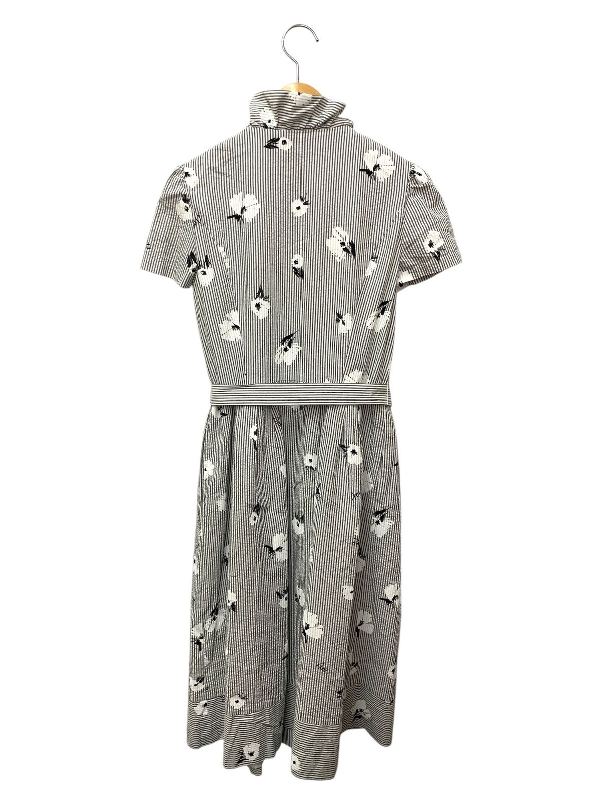 エムズグレイシー 411315 ワンピース 38 グレー 花 フリル ストライプ