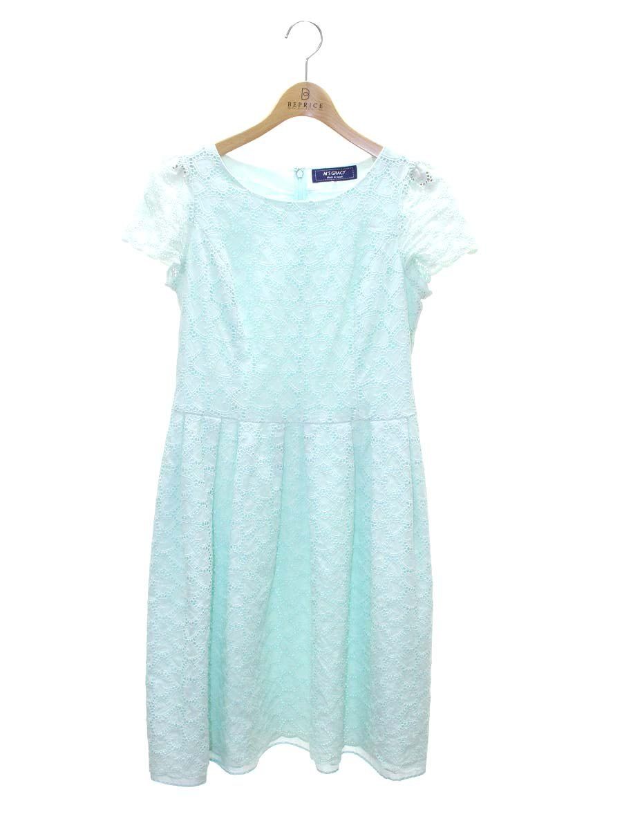 エムズグレイシー 311323 ワンピース 40 ライトブルーグリーン ハートモチーフ バックジップ