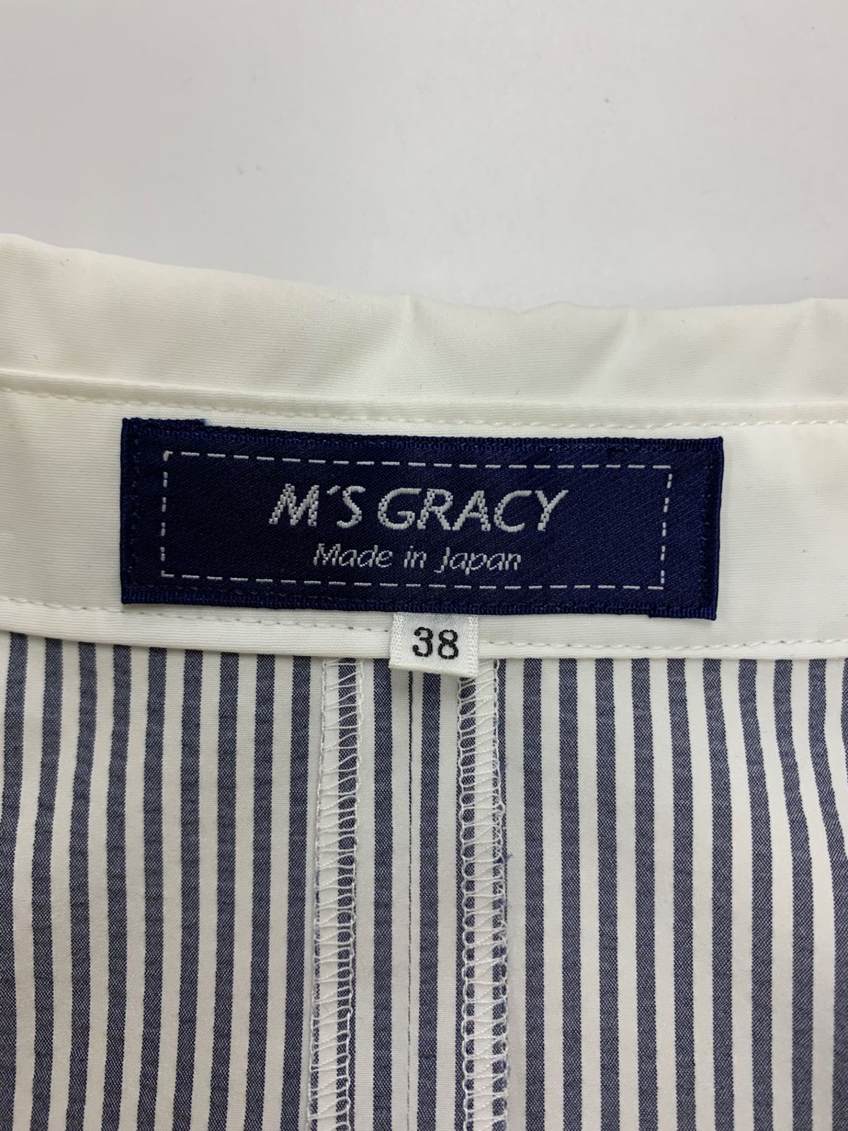  エムズグレイシー シャツカラーバルーンドレス 511128 ワンピース 38 ネイビー ノースリーブ ひざ丈ワンピース