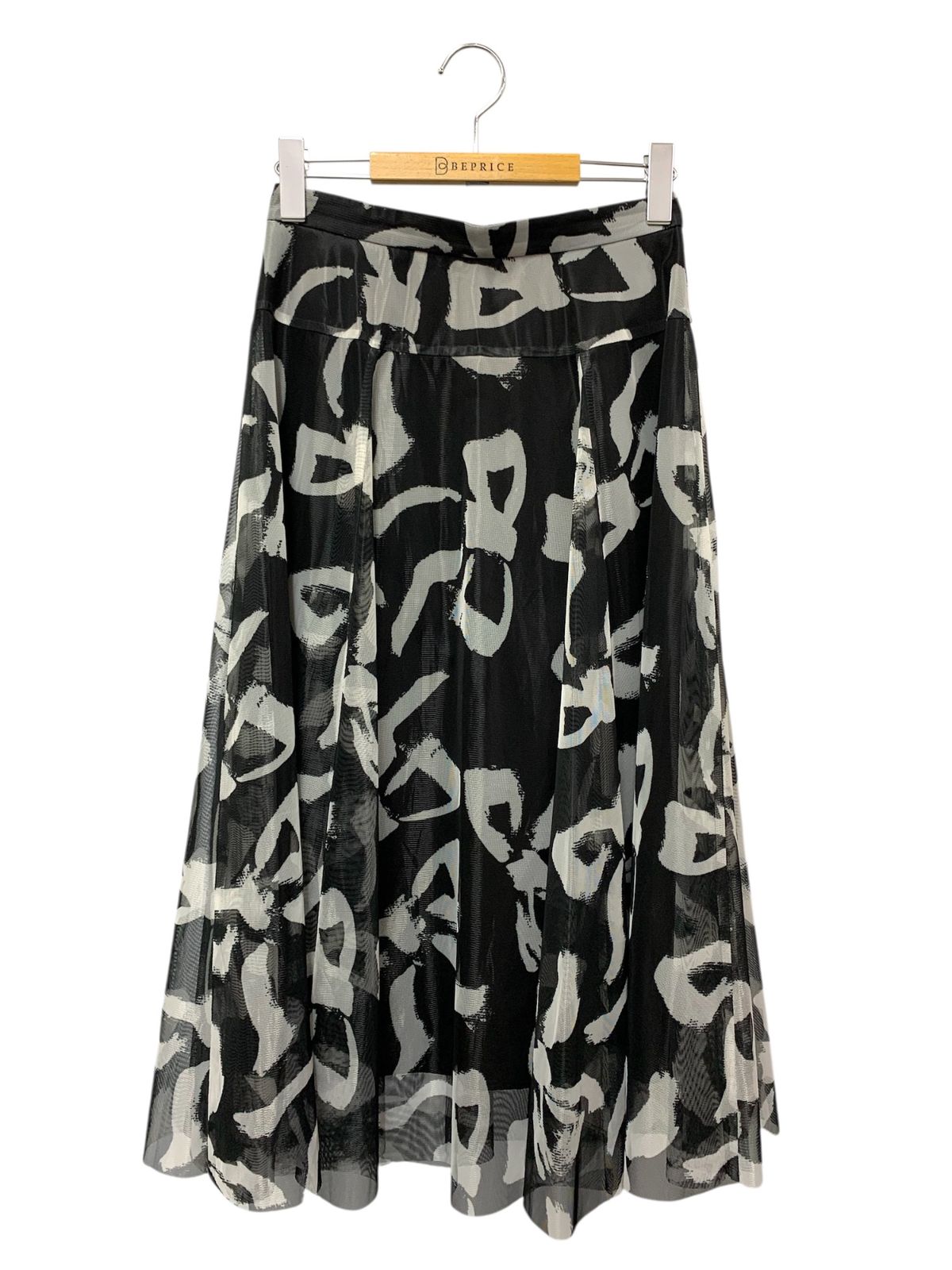 エムズグレイシー リボンプリントチュール 517110 スカート 38 ブラック