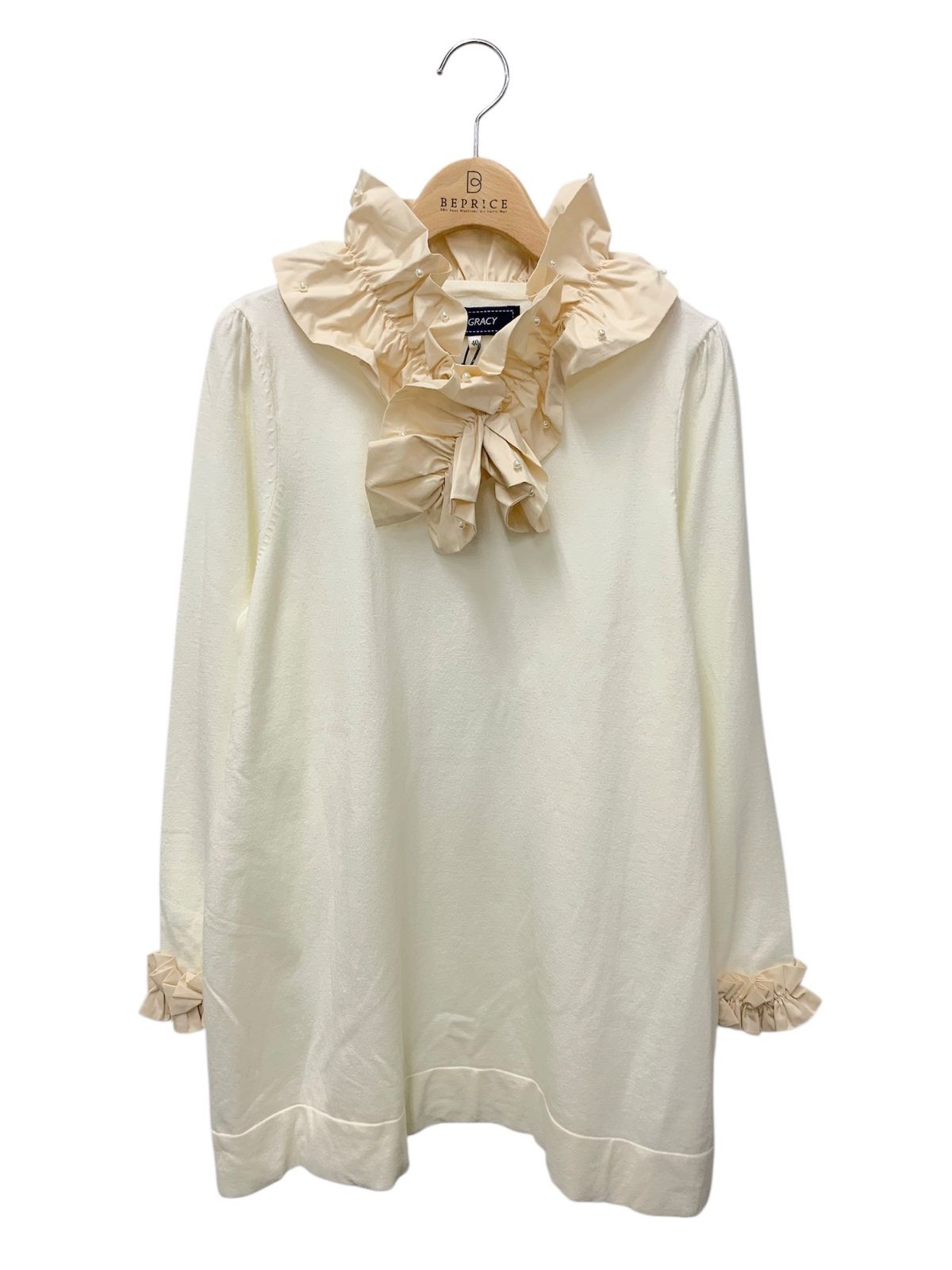 エムズグレイシー 318709 トップス 40 ホワイト パール フリル