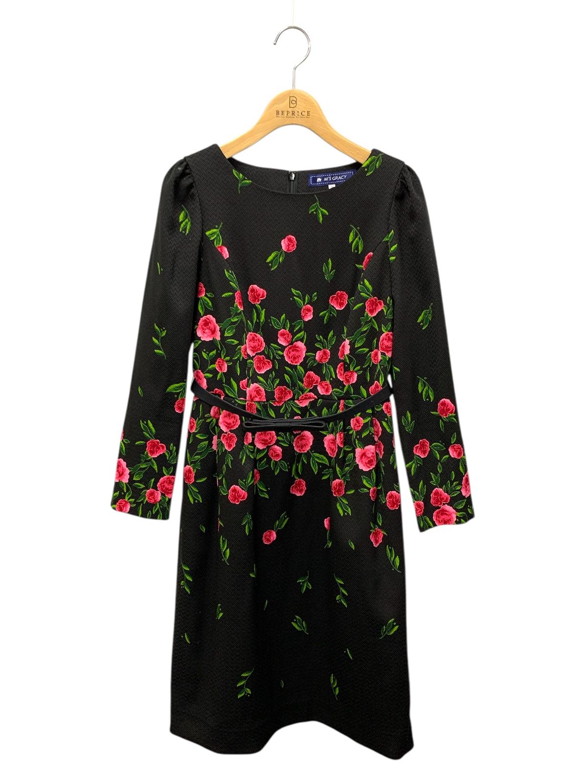 エムズグレイシー 621723 ワンピース 36 ブラック フラワーモチーフ