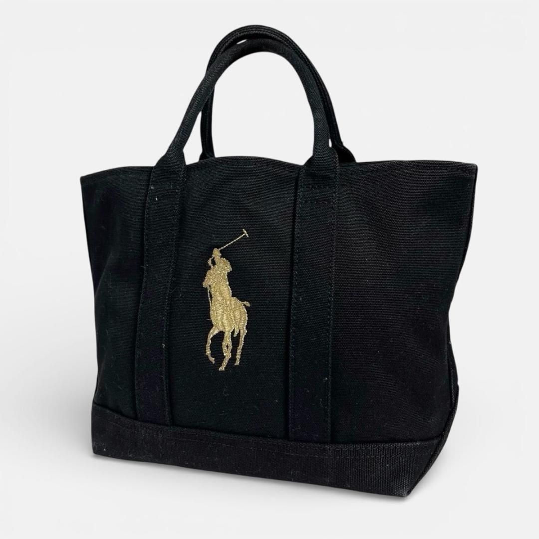 RALPH LAUREN トートバッグ ビッグポニー キャンバス 黒