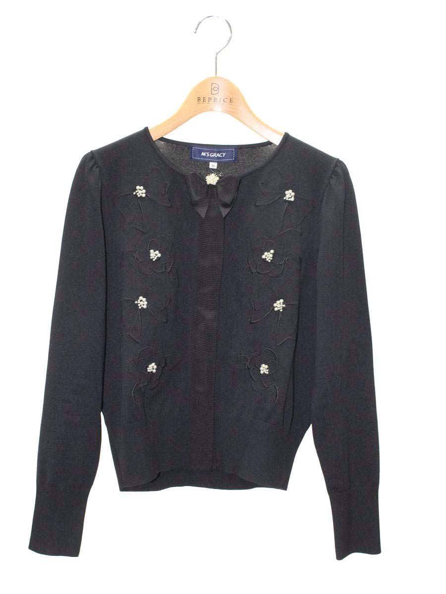 エムズグレイシー 318517 ニット 40 ブラック 刺繍 パール