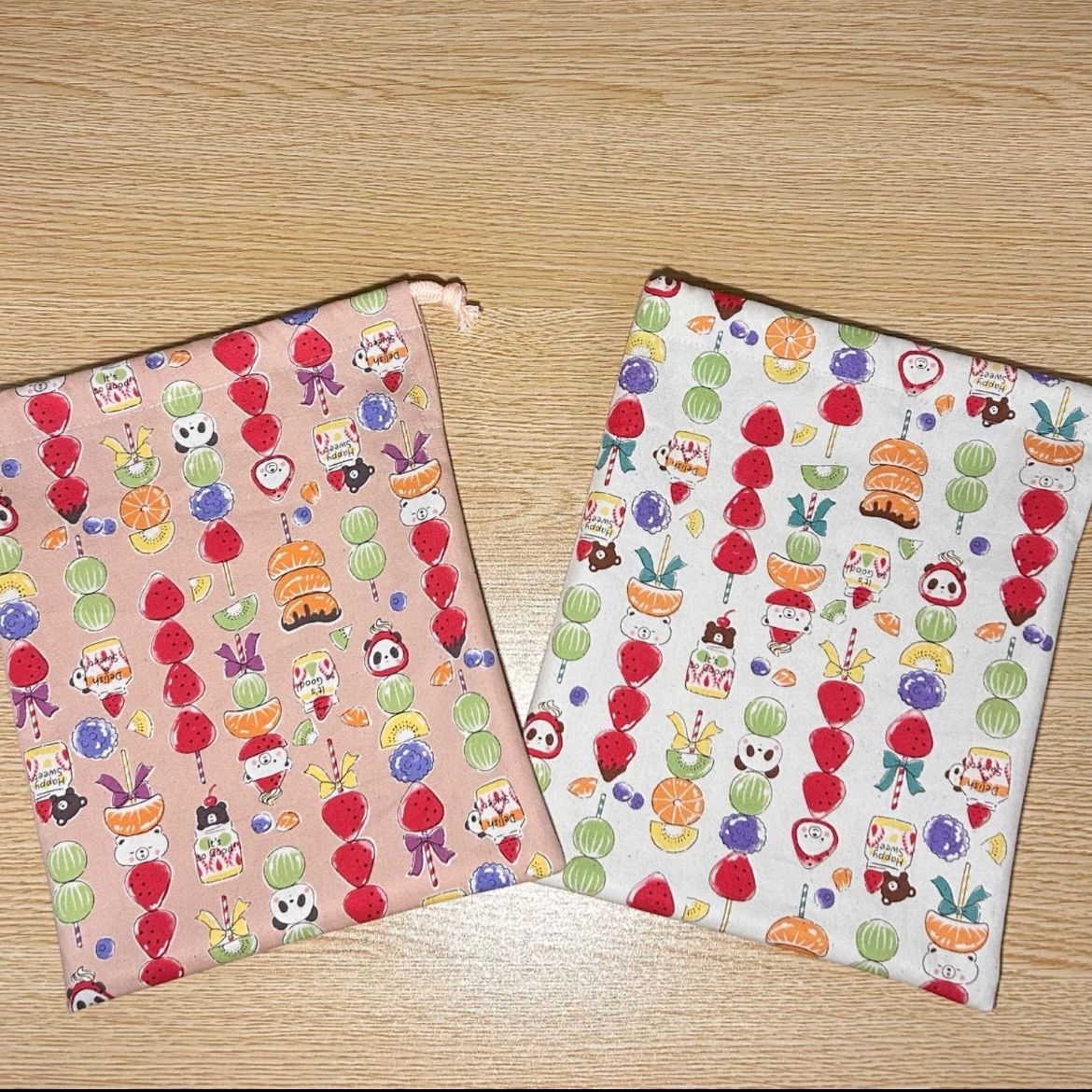 618 ハンドメイド 給食セット 2セット 給食袋 ランチョンマット 40×50