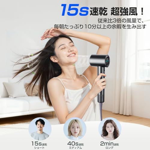 ドライヤー 15 s速乾 温度 風速表示 大風量1300 W ナノケア 静音 コンパクト 軽量 ヘアドライヤー 小型 4段階温度 2段階風量調節 NTC温度制御 過熱損傷防止 メモリー機能 高濃度マイナスイオン ノズル付き 旅行 トラベル ペット 家族 m