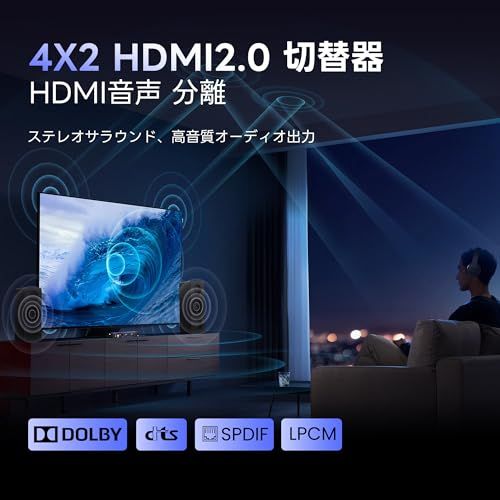 avedio links HDMI マトリックス 4入力2出力 4 K 60 Hz対応 HDMI音声分離 ARC機能搭載 光デジタル 3 5 mmステレオ音声出力対応 オーディオ分離器 リモコン付き Scaler機能搭載 m