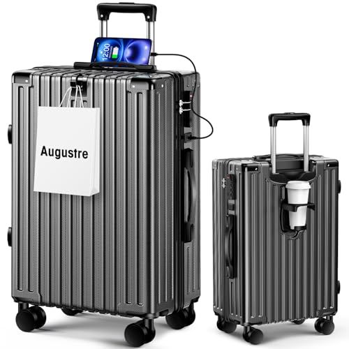 Augustre スーツケース 機内持ち込み 超軽量 キャリーケース 大型 軽量 多機能 キャリーバッグ 静音 耐衝撃 ダブルキャスター S M Lサイズ カップホルダー付 USB充電機能 隠しフック機能 360度回転 TSAローク搭載 ファスナー式