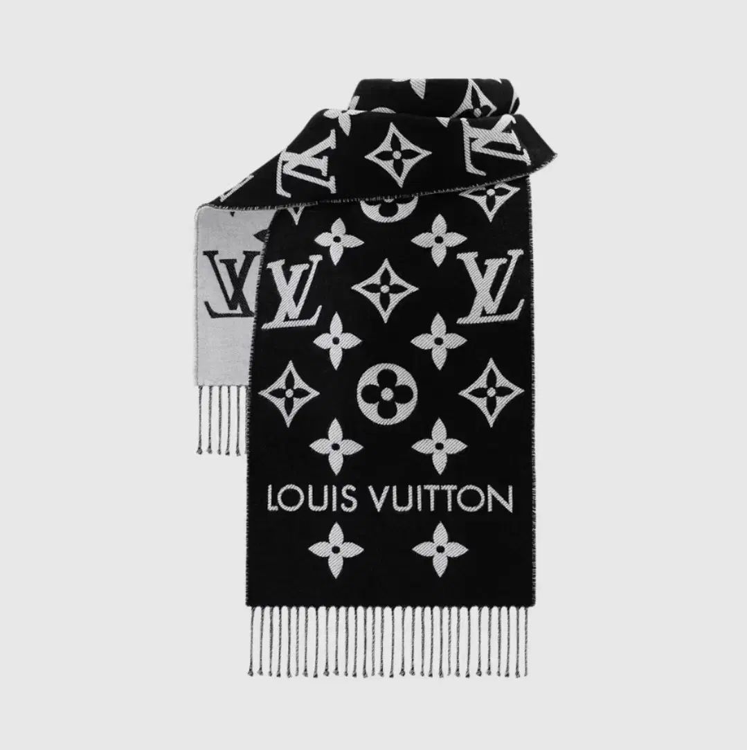 Louis Vuitton モノグラム ブラック グレー マフラー m 77853