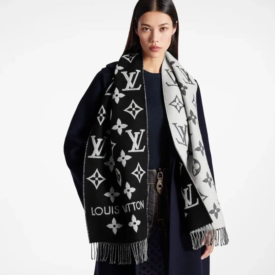 Louis Vuitton モノグラム ブラック グレー マフラー m 77853