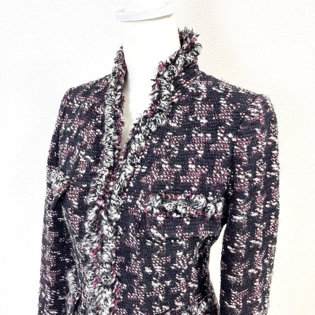 美品】Rene ツイードジャケット 36 ネイビー×ピンク×白 ツイード