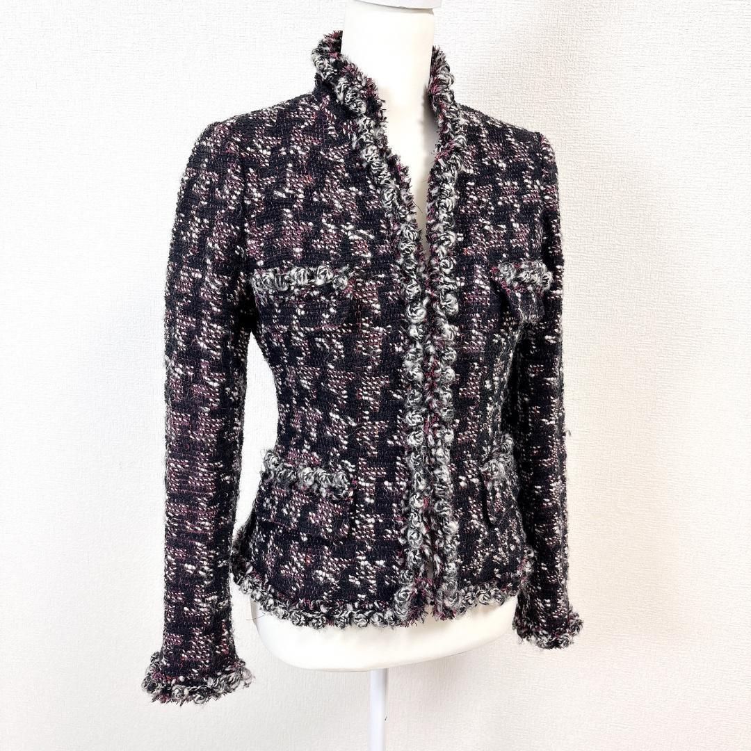 美品】Rene ツイードジャケット 36 ネイビー×ピンク×白 ツイード