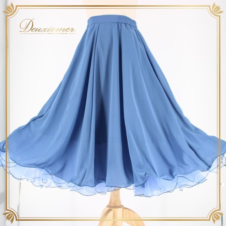 社交ダンス　プリントソフトメッシュ　スカート　ブルー 社交ダンスプリントソフトメッシュスカート&トップスブルー