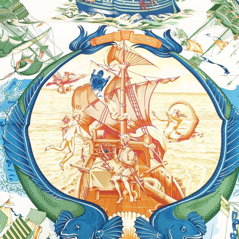 HERMES カレ90 5つの海を越えて シルク100% 大判 スカーフ レッド 多色