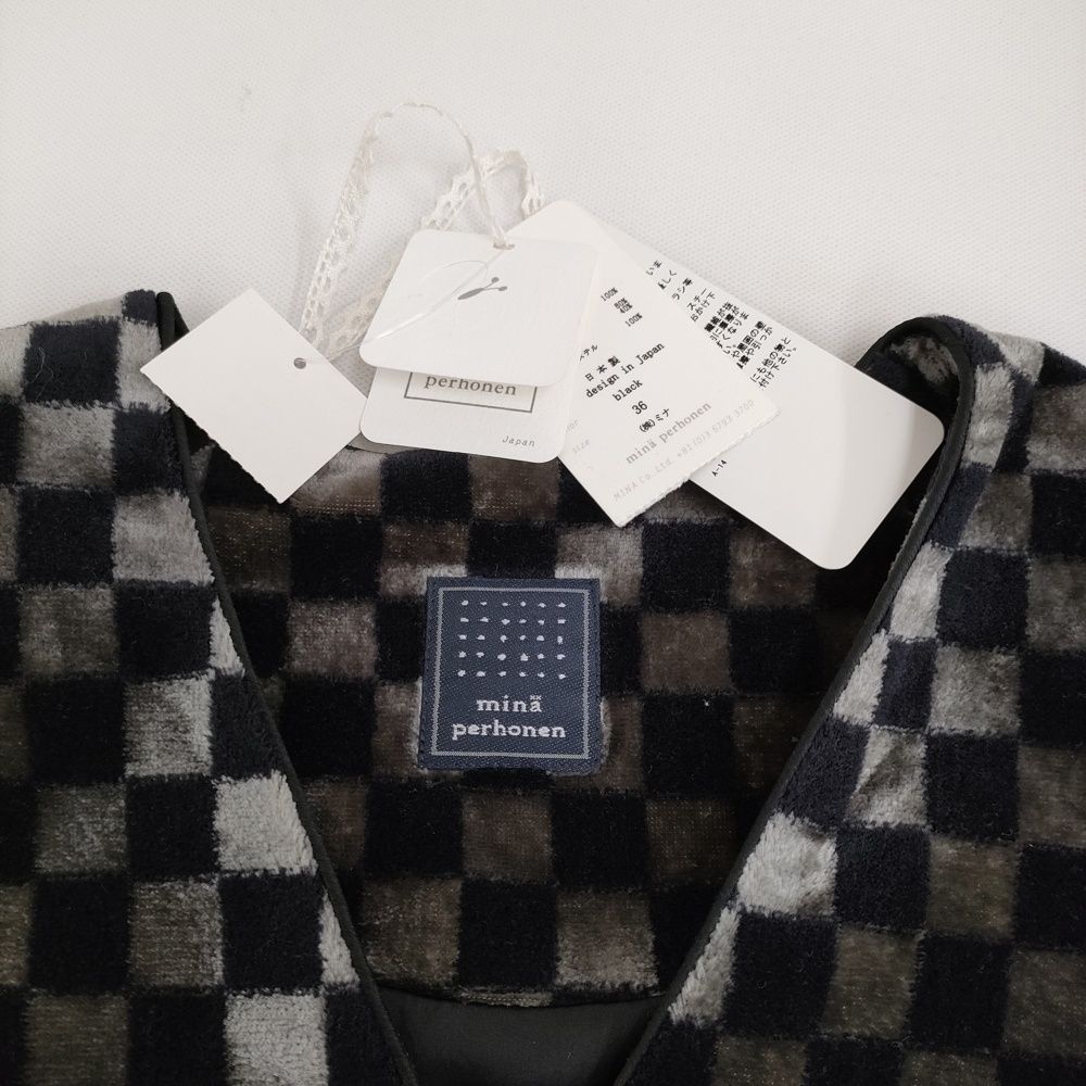 mina perhonen winter jelly 市松模様 ベルベット サイズ36 va3456