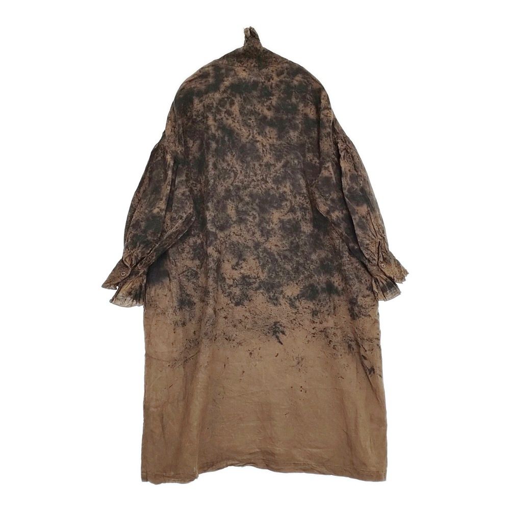 gasa 想像と創造 imagine and create スタンドカラーフリルワンピース 手染め ドレス リネン 定価99000円 24 AW ブラウン ブラック レディース ガサ 5 1222 M♪