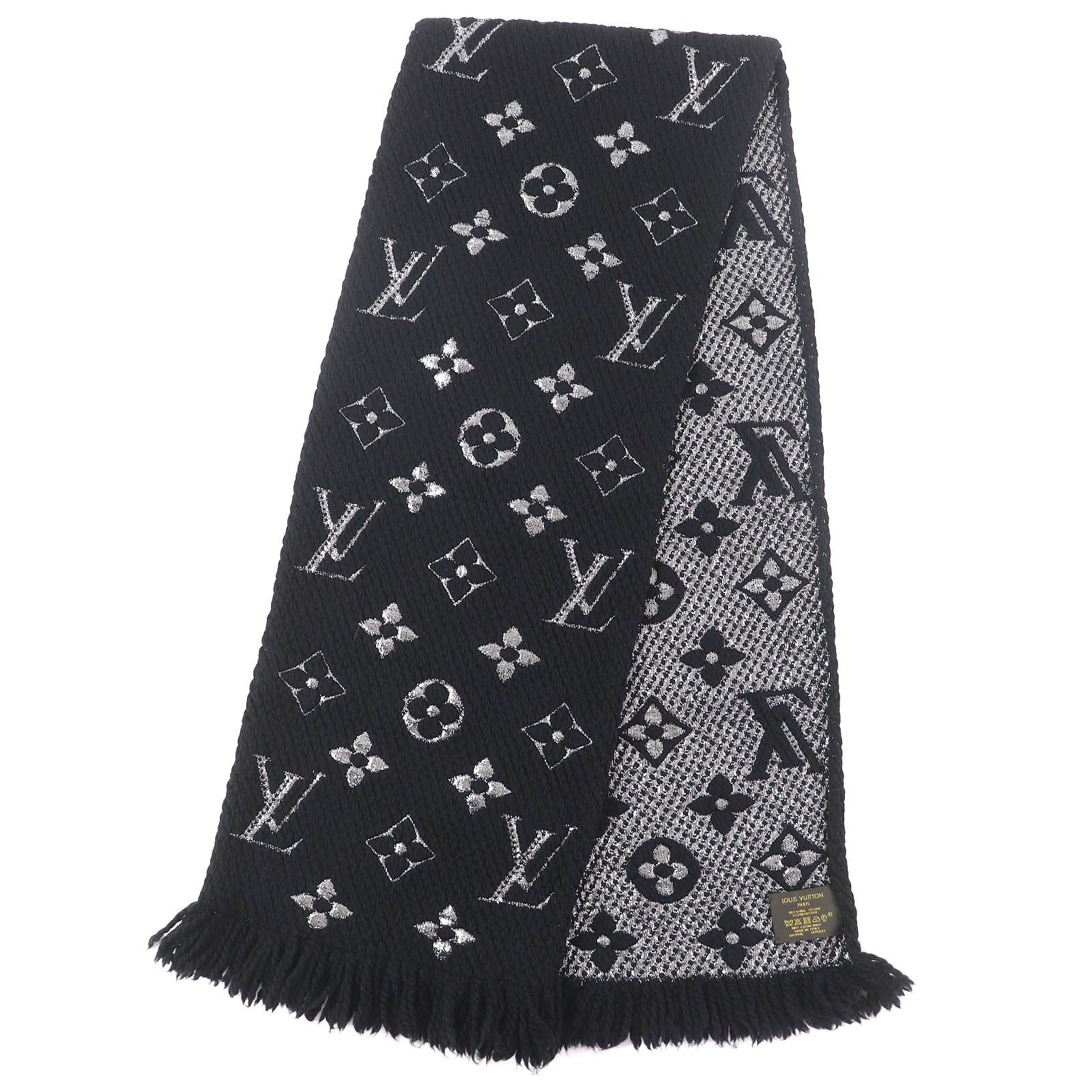 △LOUIS VUITTON ルイヴィトン 2016年製 M 75833 エシャルプ ロゴマニア シャイン ウール シルク マフラー ノワール イタリア製 レディース