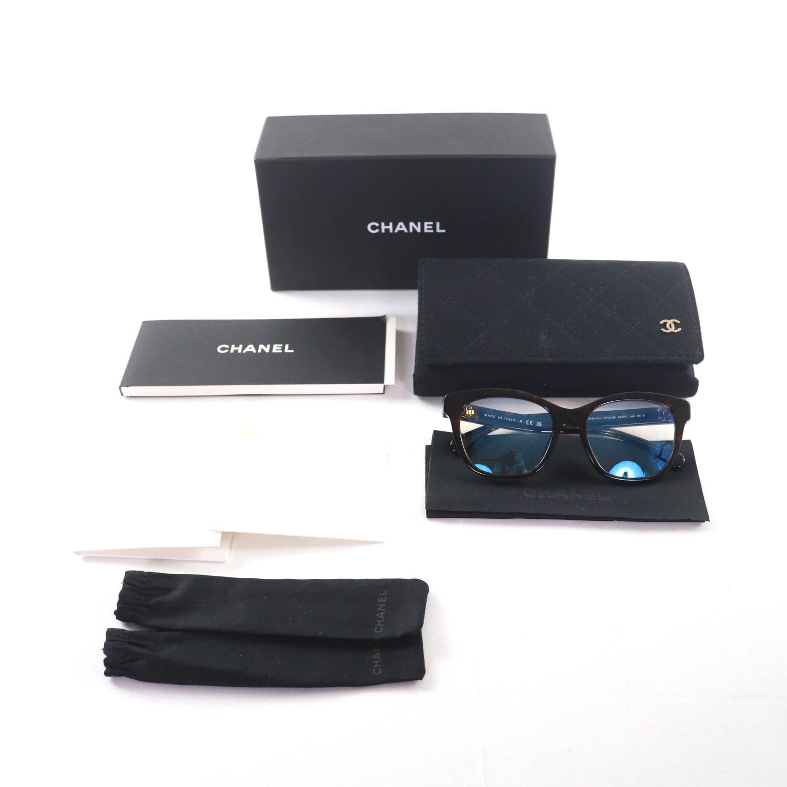 CHANEL シャネル 3483 S A ココマーク スクエア シェイプ ブルーライトカット アイウェア サングラス ブラウン マーブル 52 17 140 デモレンズ 箱 ケース付き イタリア製 レディース