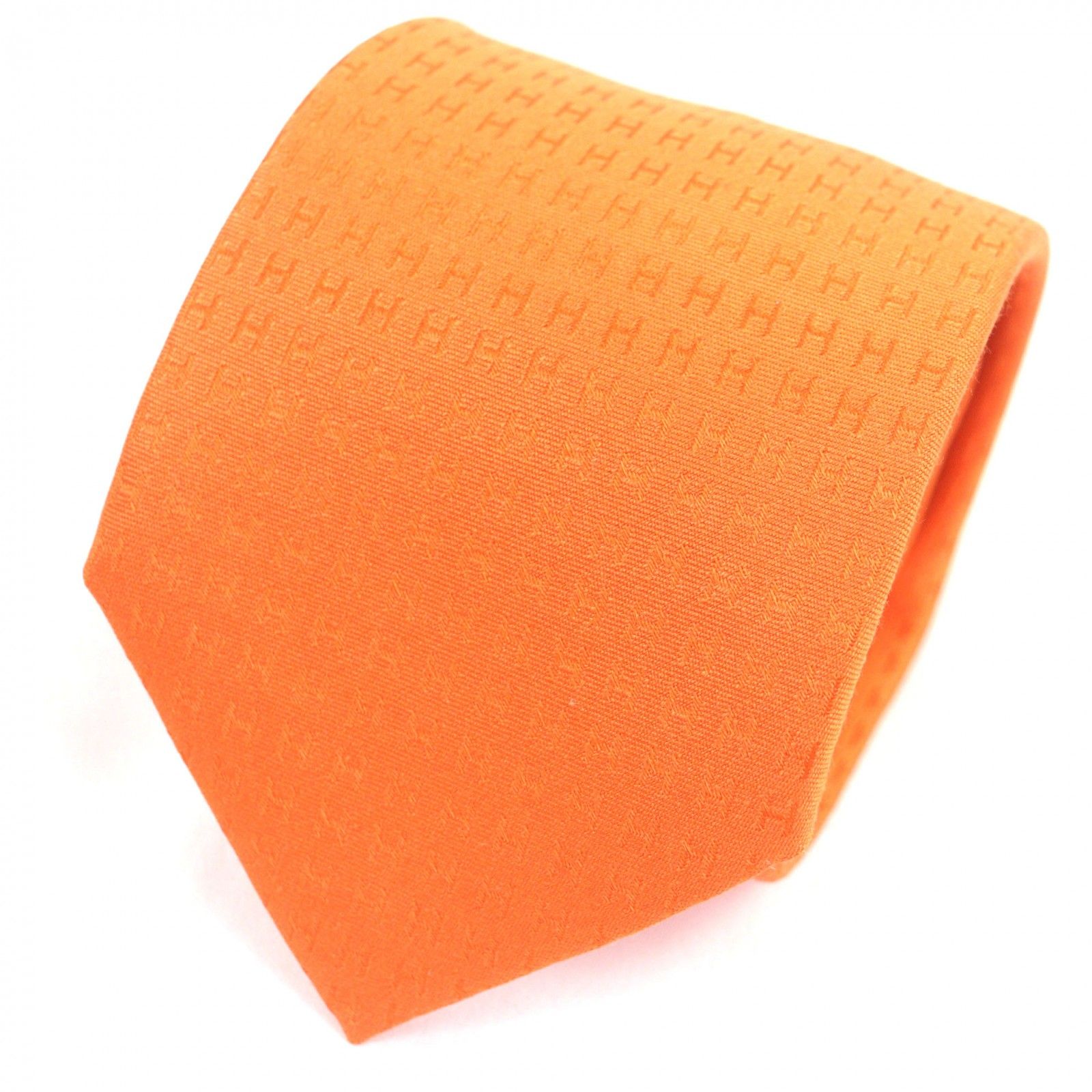 ♥品 HERMES エルメス CRAVATE FACONNEE ファソネ H シルク クラヴァット ネクタイ オレンジ き フランス製 メンズ