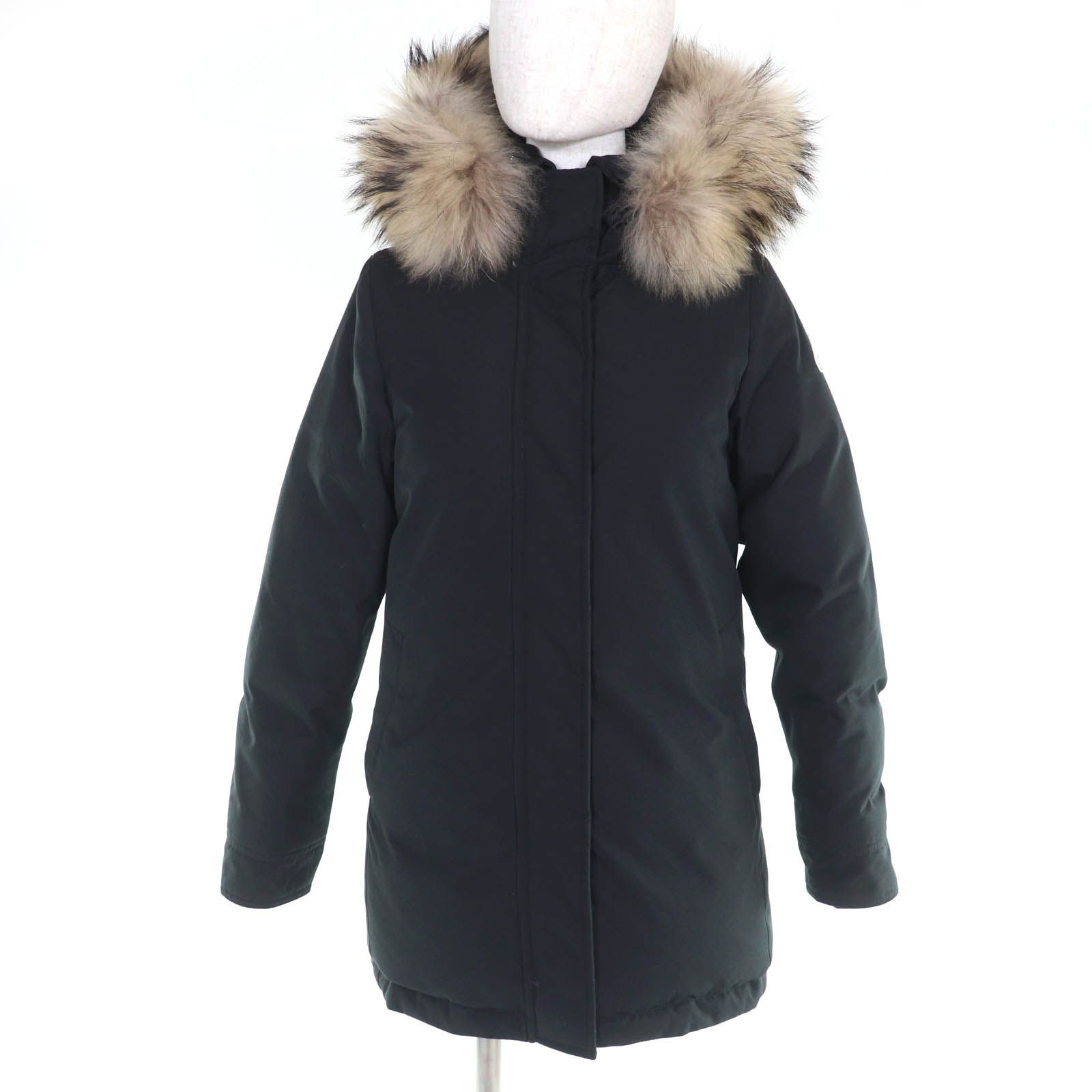 Pyrenex ピレネックス ラクーンファー フード付 ダウンコート ブラック 36 ブルガリア製 レディース