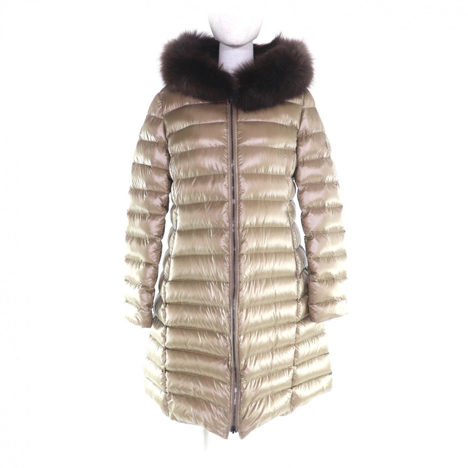 TATRAS タトラス 2020年製 D SARMA サルマ リバーシブル ロゴワッペン ラクーンファー フード付 ZIP UP ダウンコート ゴールド ベージュ 4 レディース