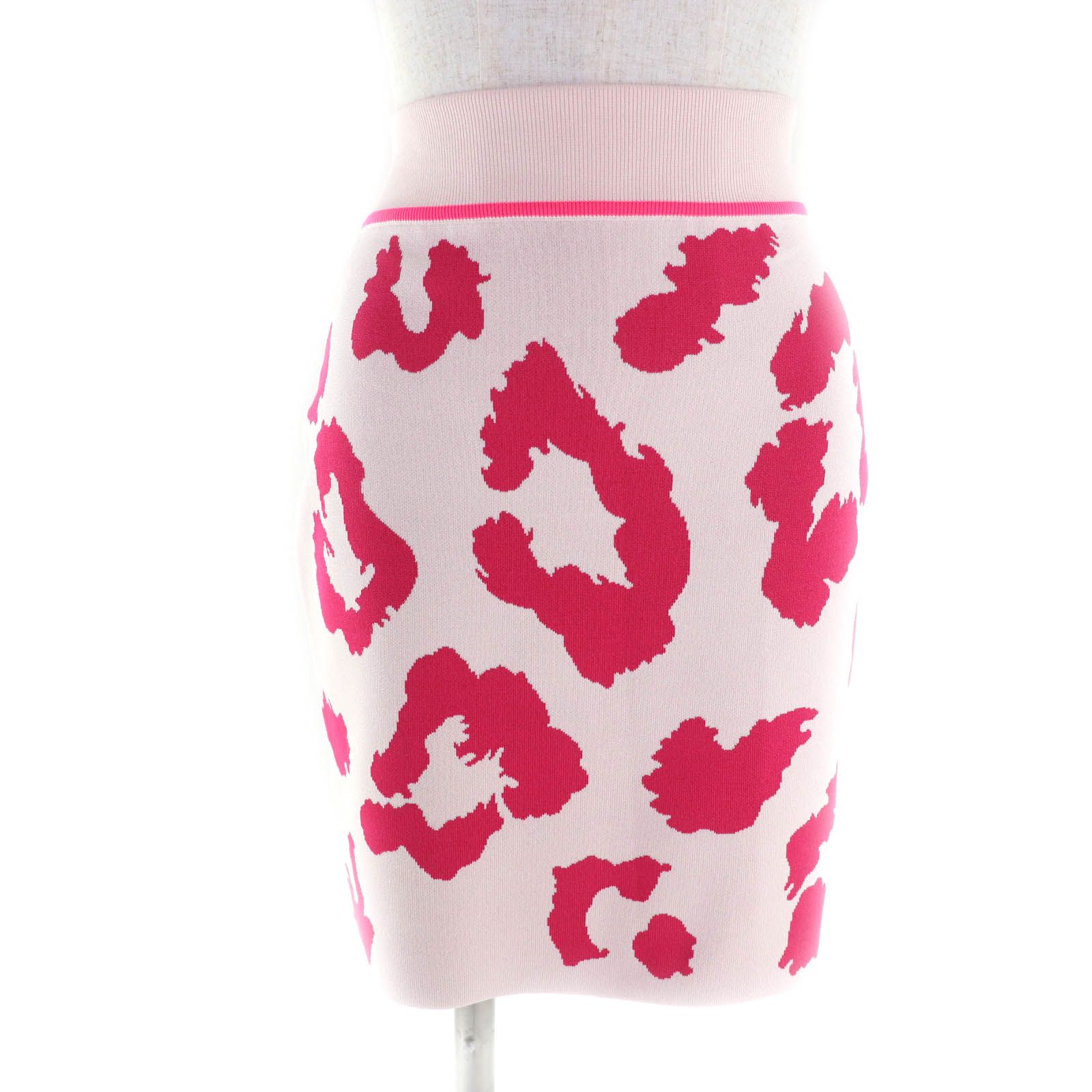 HERMES エルメス 2025年製 シルク混 レオパード柄 ニット タイトスカート ボトムス ピンク 36 イタリア製 レディース