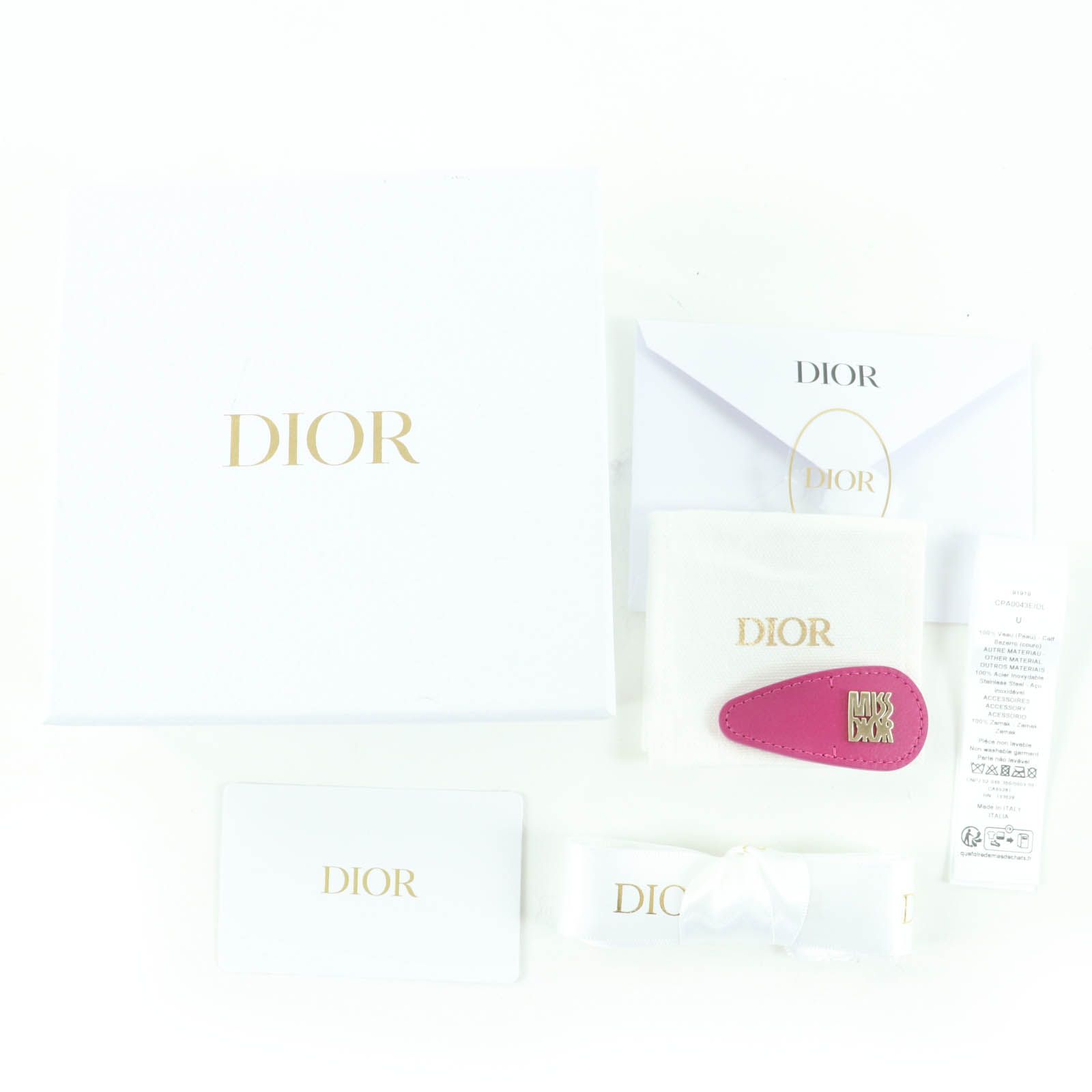 Christian Dior クリスチャンディオール MISS レザー ヘアクリップ ヘアアクセサリー ピンク ゴールド金具 箱 保存袋付き レディース