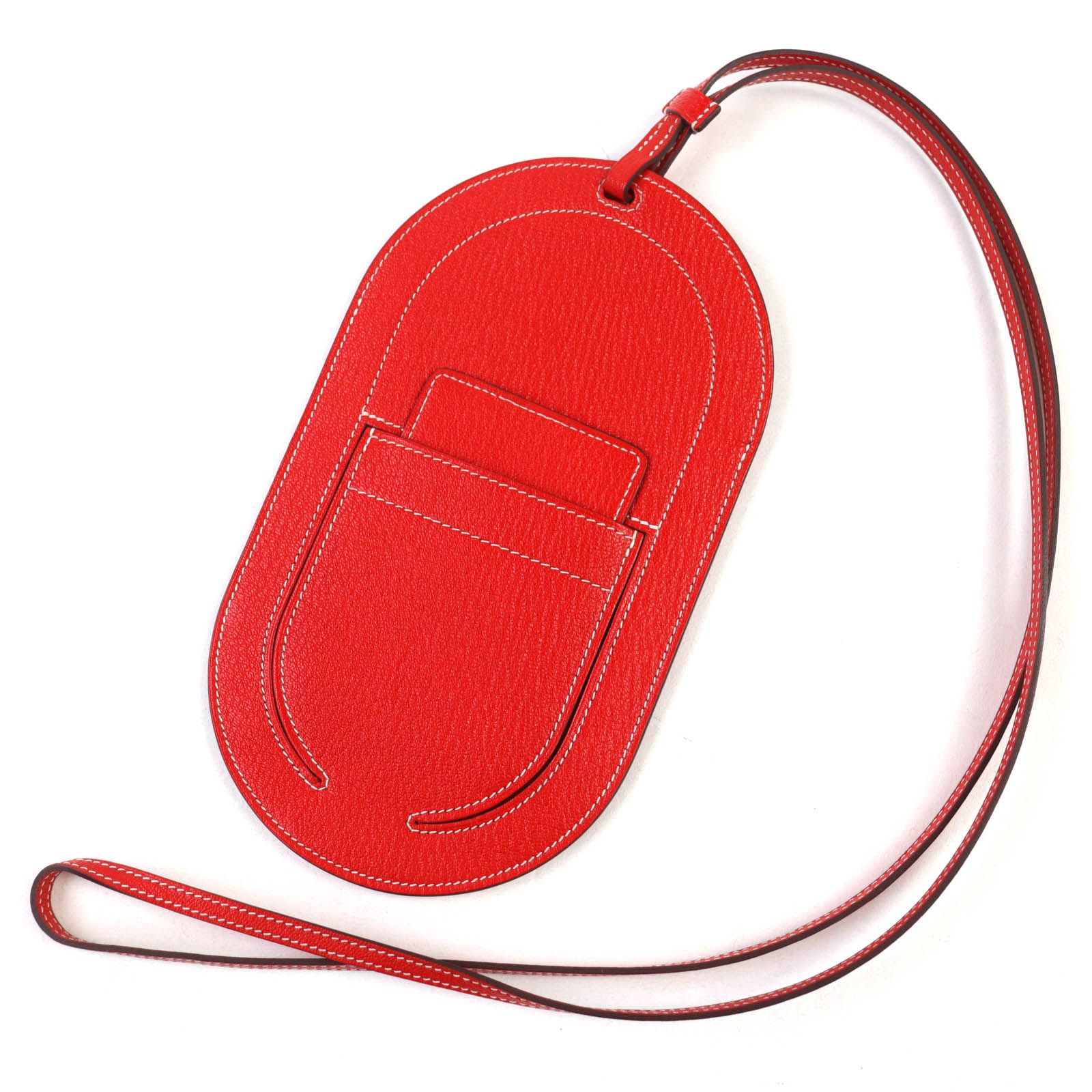 △HERMES エルメス インザループ トゥーゴーGM シェーブル ルージュトマト モバイルフォンケース カードケース付き 携帯ケース D刻印 レディース き