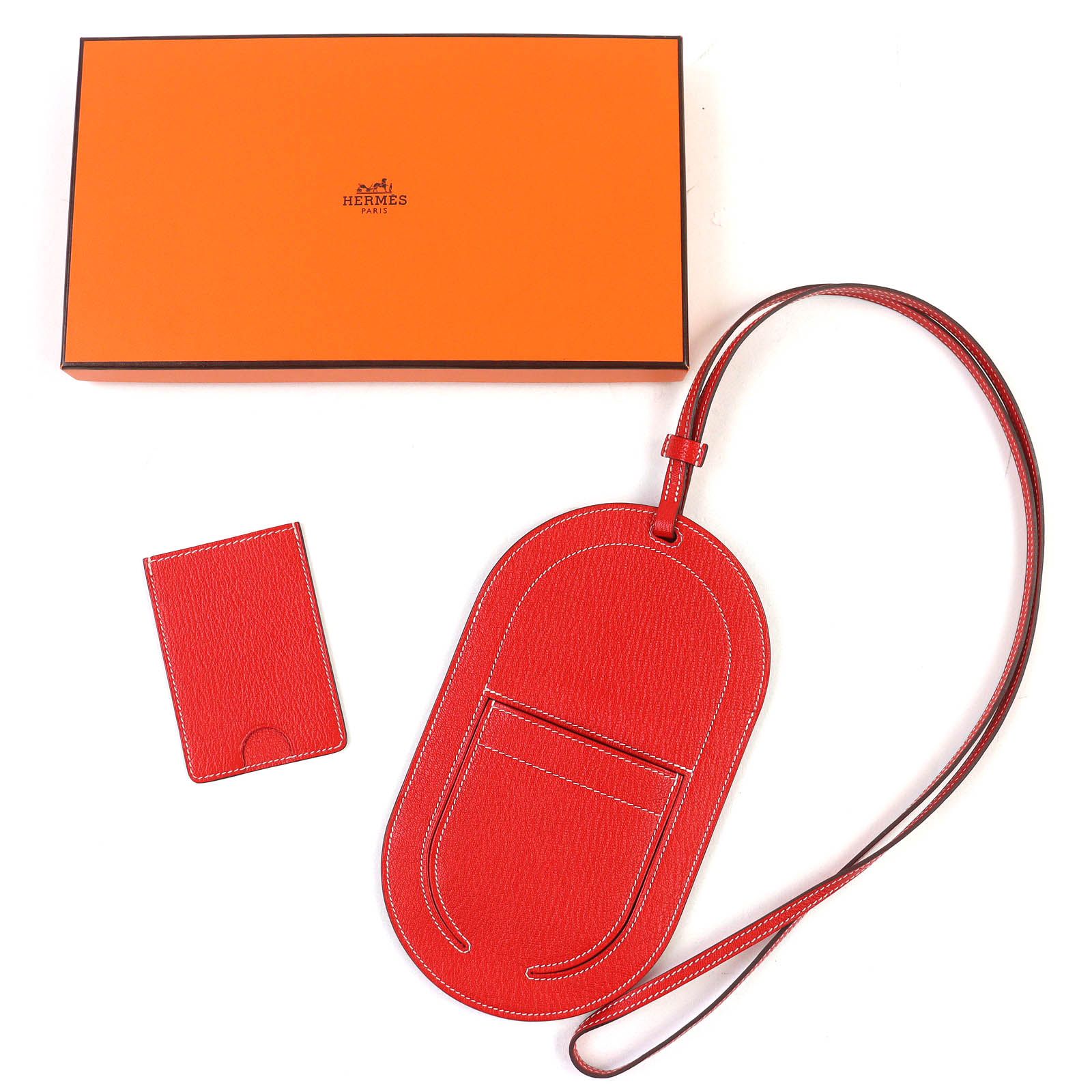 △HERMES エルメス インザループ トゥーゴーGM シェーブル ルージュトマト モバイルフォンケース カードケース付き 携帯ケース D刻印 レディース き