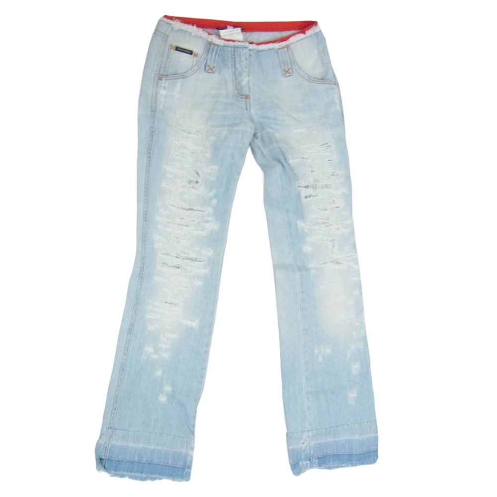 DOLCE GABBANA ドルチェアンドガッバーナ DP F 32 CXD G 8538 イタリア製 デストロイ加工 カットオフ フ デニムパンツ ジーンズ インディゴブルー系 42