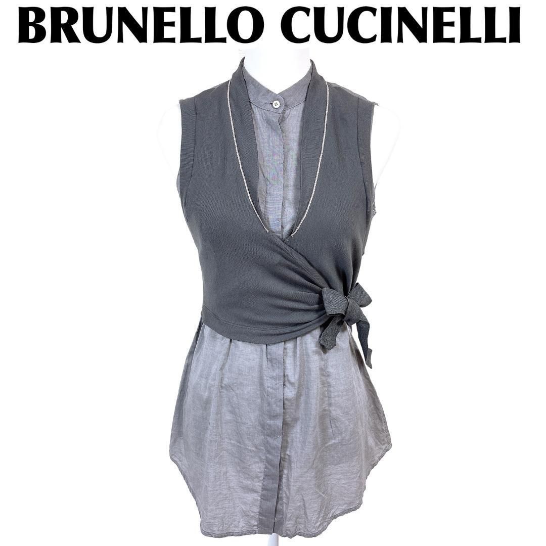 ブルネロクチネリ モニーレ ノースリーブブラウス M グレー